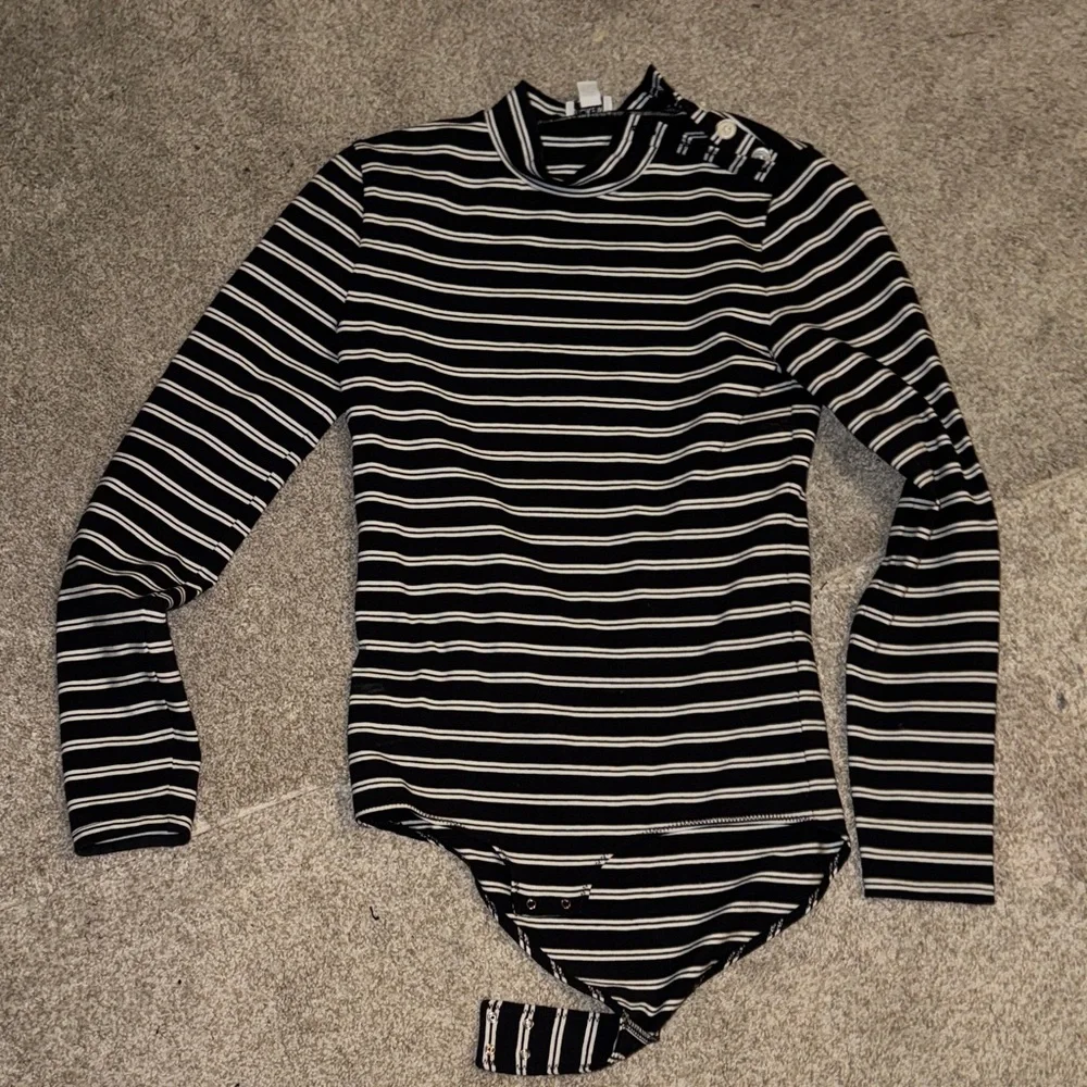 J. Crew Striped Mockneck bodysuit with button shoulders